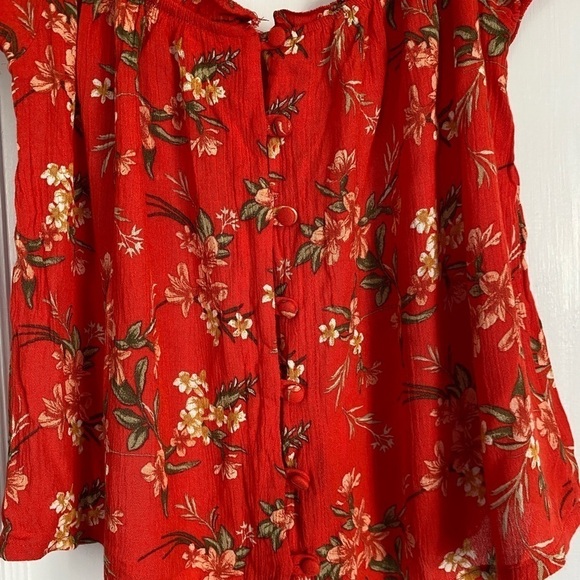 American Eagle Outfitters Cold Shoulder, Ruffle Crop Floral Top, Size: XS - Picture 3 of 8